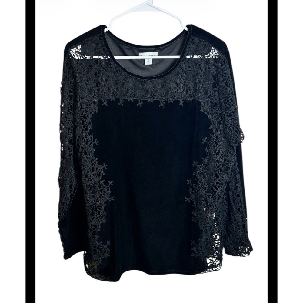 Sundance Velvet Lace Cut Out Blouse Size XL